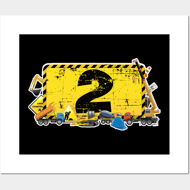 construction site excavator crane truck I 2 years boy birthday Wall Art by 2blackcherries